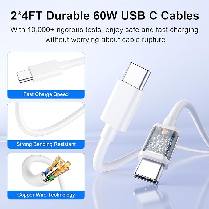 120W USB C Charger Block, 6 Port USB Charging Station for Multiple Devices, PD 30W Type C Multi Port Fast Charging Hub for iPhone 17 16 15 14 Pro Max ipad Samsung Galaxy, for Travel Home Office, White