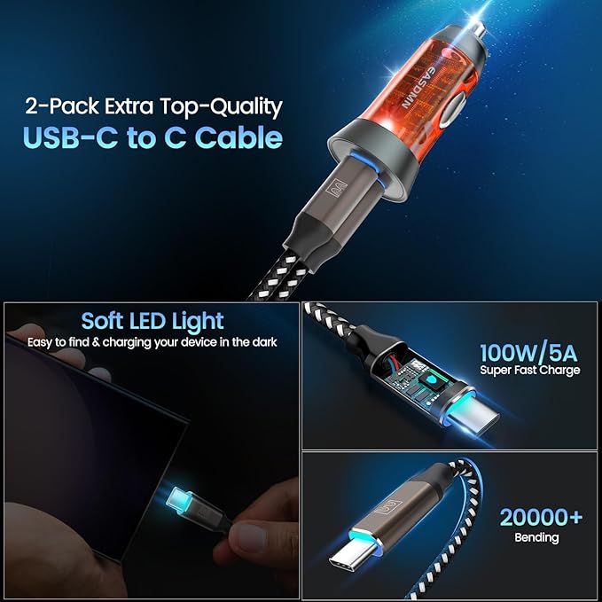 2-Pack 90W USB C Super Fast Car Charger, Dual-Port [PD/PPS 45W & QC 45W] Car Cigarette Lighter USB Charger Adaper for Samsung Galaxy S25 Ultra/S25+/S24 Ultra/S23+, Note 20/10,Tab S9, iPhone 15(Orange)