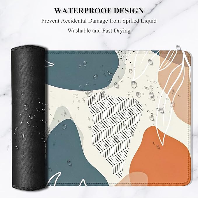 Auhoahsil Large Mouse Pad, XXL Gaming Mousepad, Desk Mat for Desktop, Thick Rubber, Big & Long Size, Stitched Edges, Full Desk Pad for Laptop & Computer, Extended 31.5 x 11.8 in, Abstract Art Leaves