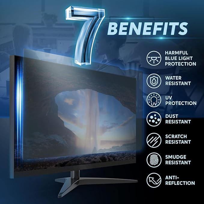 [2 Pack] 24 inch Removable Anti-Glare Blue Light Screen Protector for 16:9 Computer Monitor – Anti-Glare, Anti-Scratch, PC Anti-UV Eye Protection Filter