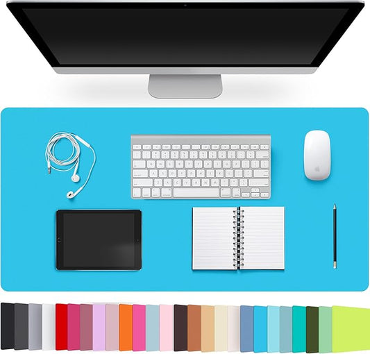 Leather Desk Pad Protector,Non-Slip Desk Pad,on-Slip PU Leather Large Mouse Pad,Easy Clean Desk Protecor Mat,Writing Pad for Office Work/Home/Decor(Bright Blue, 35.4" x 17")