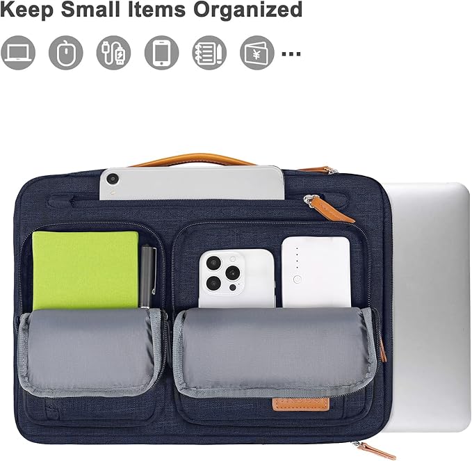 MOSISO 360 Protective Laptop Case 13.3 inch, 13-13.3 inch Laptop Sleeve Compatible with MacBook Air/Pro 13/Pro 14, HP Dell Acer, Side Open Carrying Computer Bag with 5 Accessory Pockets&Belt,Navy Blue