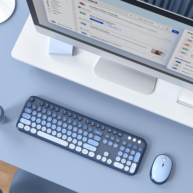 Wireless Keyboard and Mouse Combo, Typewriter Full Size Keyboard with Number Pad, Ergonomic Design for Windows PC Computer Laptop Desktop, Home and Office Use -Blue