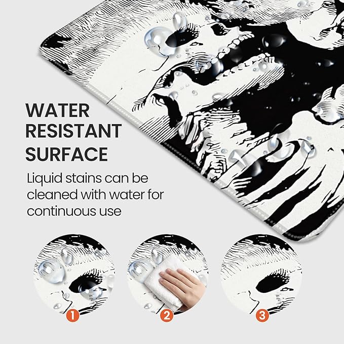 XXL Gaming Mouse Pad, Horror Skull Pattern Black and White, 35.4 x 15.7 Inches, Non-Slip Rubber Base, Waterproof Microfiber Cloth Surface