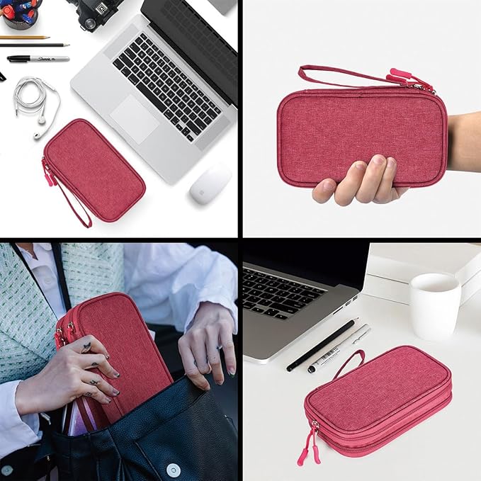 Electronic Organizer Travel Case Storage Bag, Universal Electronics Accessories Case Portable Travel Bag for Women, Cable, Cord, Charger, Phone, Power Bank, Earphone (Rose Red, Large)