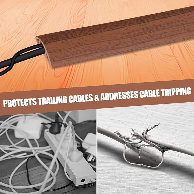 Floor Cord Cover Self Adhesive Cord Hider,10FT Cable Management, Extension Strip Protector for Wires, Prevent Cable Trips for Offices, Gyms, Exhibitions Cavity:0.39"(W) x 0.27"(H) Wood Red Teak - Image 6