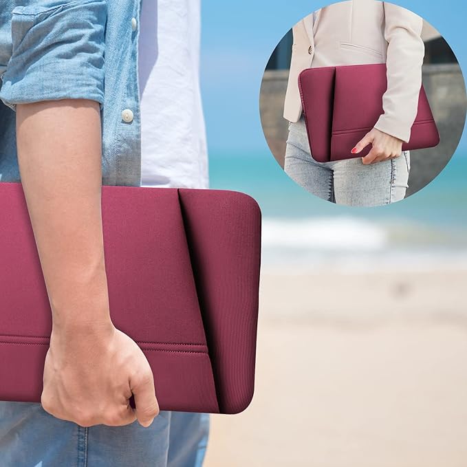 TEDNETGO Laptop Bag, 15.6 inch Laptop Sleeve, Sturdy 15 inch HP Computer Case, Lenovo Computer Briefcase Carrying Cover Case 16 inch Neoprene Bag with Pockets for Dell Asus Gifts for Women Men, Red