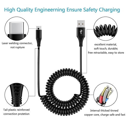 2.5ft Coiled Fast Charging Cable Phone Charger for Samsung Galaxy S26+ S26 Ultra S25 Edge Plus Z Fold 7 6 5 4 3 2 Flip 7 FE 6 5 4, Z Trifold, Tri Fold, S24 S23, USB A to Type C Car Retractable Cord