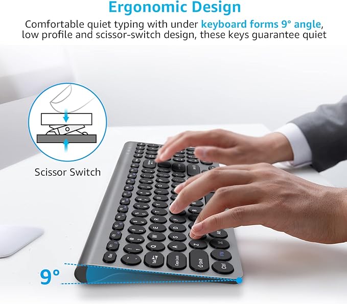 LeadsaiL Wireless Keyboard and Mouse Combo, Wireless USB Mouse and Computer Keyboard Set, Compact and Silent for Windows Laptop, Desktop, PC- Grey