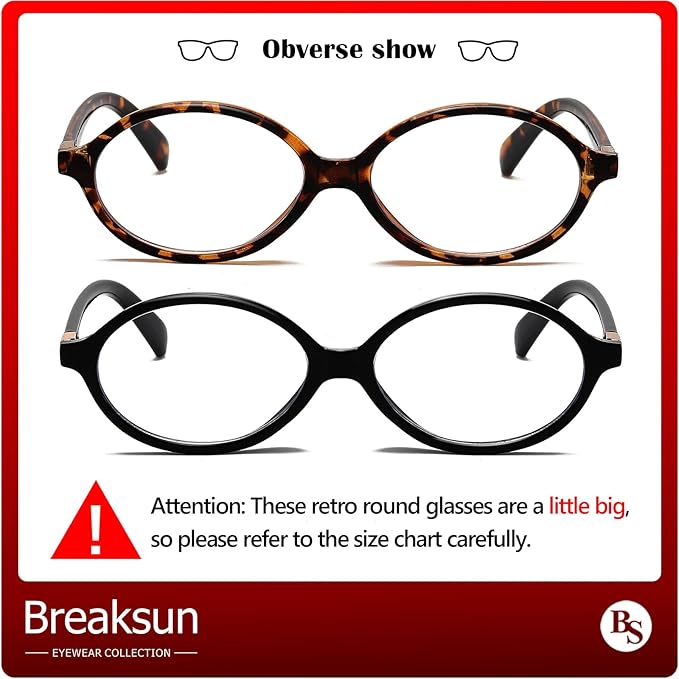 Breaksun Fashion Oval Glasses for Women Men Retro Round Tortoise Frame Blue Light Glasses Nerd Eyeglasses