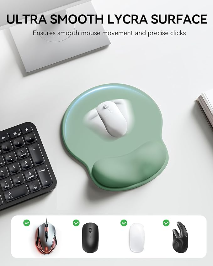 Mouse Pad with Wrist Rest, Ergonomic Mouse Pads for Desk, Office Non-Slip Mousepad with Gel Wrist Support(Green, 10.6''L x 9''W)