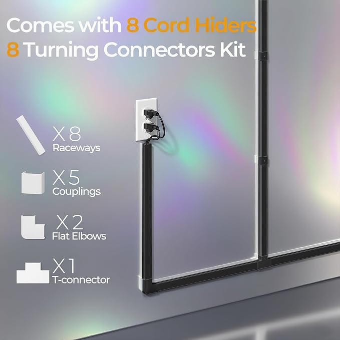 113.4in Cord Hider Kit, Cord Covers for 2-4 Wires on Wall, Self-Adhesive Cable Hider Wire Covers for Cords on Wall, Easy Set-up Cord Hider for Walls Mount Tv, Cable Cover Raceway, W0.95 H0.55in, Black - Image 4