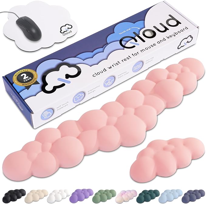 Create-ables Qloud Cloud Wrist Rest Keyboard Wrist Rest for Computer Keyboard Pad, Cloud Keyboard Wrist Rest, Wrist Pad for Keyboard, Memory Foam, Non Slip Base, Comes with Mouse Pad - Pastel Pink