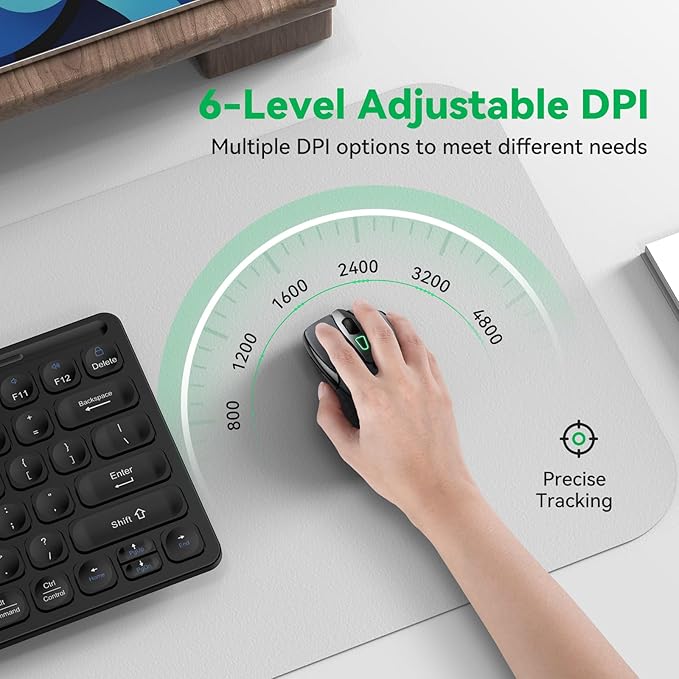 TechRise Bluetooth Mouse (BT5.0/3.0 & 2.4G) Rechargeable Wireless Mouse, 4800 DPI Optical Tracking, 6 Adjustable DPI, 2.4GHz with USB A Receiver, Quiet Clicks, Ergonomic Grips, 6 Buttons - Grey