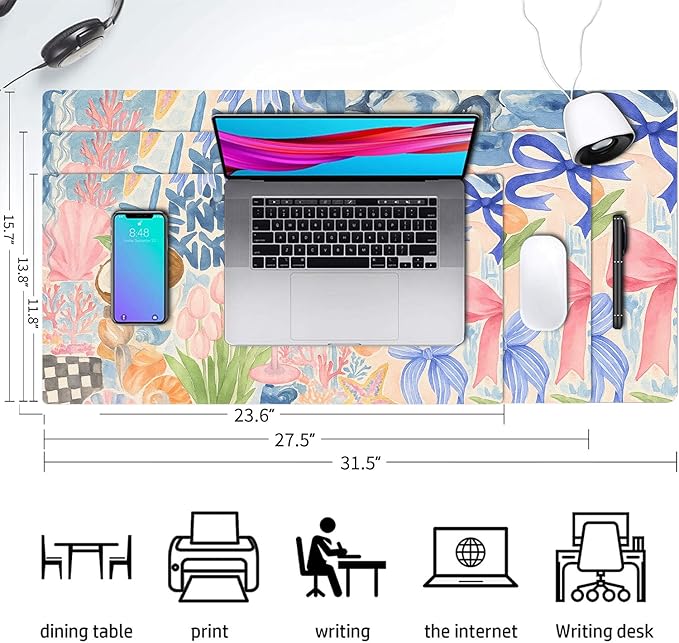 Large Mouse Pad, Watercolor Pink Desk Mat for Desktop, Women Girls Flowers PU Leather Waterproof Desk Pad, Computer PC Laptop Protector Gaming Mouse Pads for School Office Home 27.5" x 13.8"