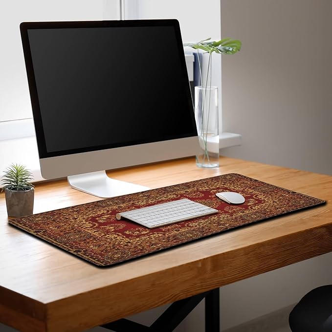 Gaming Mouse Pad Retro Boho, Large Mousepad Office Desk Mat, Work Desk Mat Non-Slip Rubber Base Waterproof with Stitched Edges, 35.4 X 15.7 inch for Work/Game/Office/Home Vintage Bohemian
