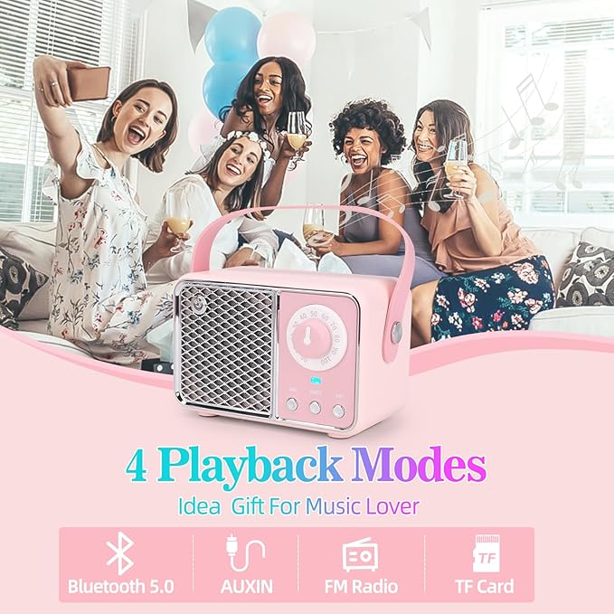 Dosmix Kawaii Room Decor, Retro Bluetooth Speaker,Wireless Bluetooth Speakers, Pink Cute Old Fashion Style for Kitchen Desk Bedroom Office Party Outdoor Vintage Accessories (Tender Pink)