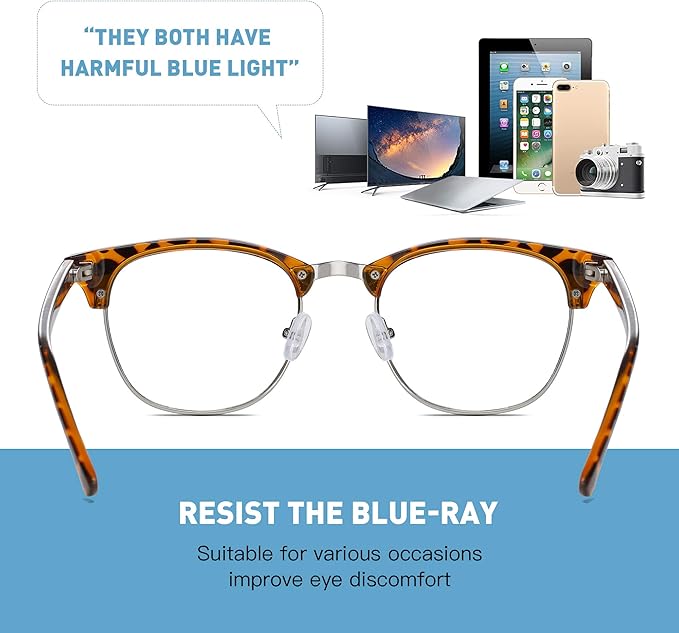 Blue Light Blocking Glasses Vintage Half Frame UV Clear Lens Anti Eyestrain Computer Gaming Glasses for Women Men