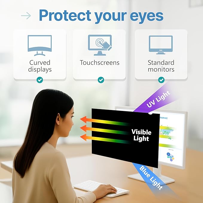 VINTEZ 34 Inch 21:9 Privacy Screen for Computer Monitor and Laptop - Anti Glare Protector Film Blue Light Filter Eye Protection - Computer Screen Privacy Shield, [1 Pack]