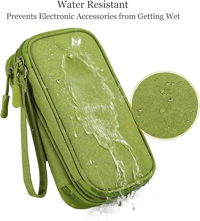 Electronic Organizer Travel USB Cable Accessories Bag/Case, Waterproof Electronics Accessories Case Organizer Bag for Cable, Cord, Charger, Phone, Power Bank, Earphone (Grass Green, Large)