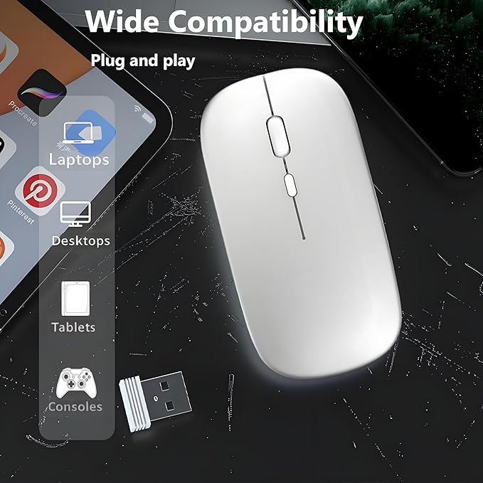 Wireless Mouse, 2.4G Slim Portable Computer Mouse with USB Receiver Quiet Silent Optical Laptop Mice for Notebook, PC, Laptop, Computer-Silver