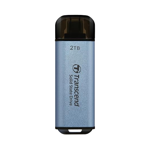 Transcend ESD300 2TB External SSD, Up to 1,050MB/s, Type C USB Drive for iPhone17,16,15, iPad&Mac/Pixel10/Tesla/Steam Deck/ROG Ally/MSI Claw/Android/PS5, Smart TV, USB 3.2 Gen2 Portable SSD- Sky Blue by Transcend