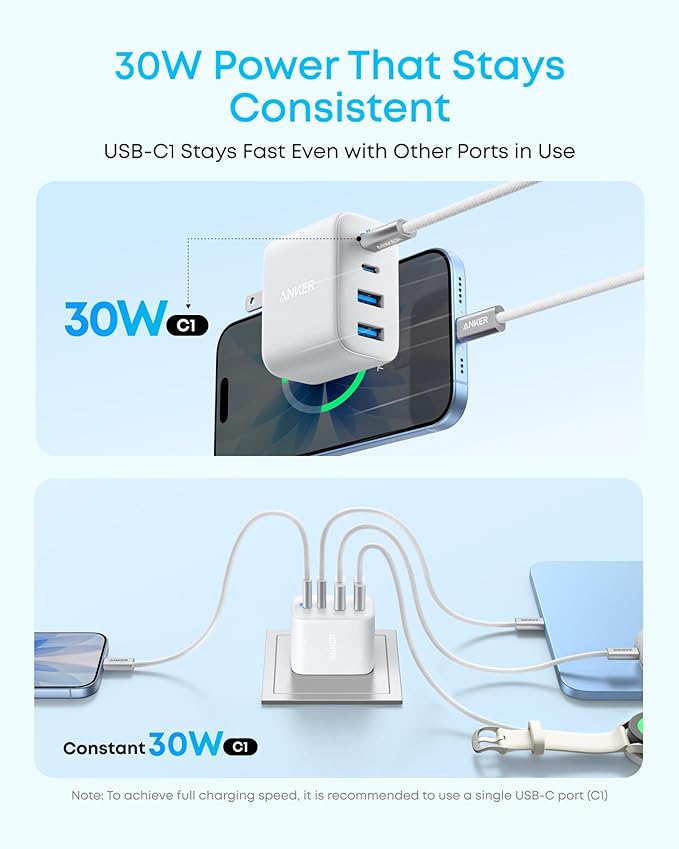 Anker Zolo USB C Charger Block, 2-Pack 4-Port Wall Adapter with 50W Max Output, 2 USB-C and 2 USB-A, Compact and Stable Design, for iPhone 17/16 Series, MacBook, iPad, Pixel, Galaxy, and More (White)