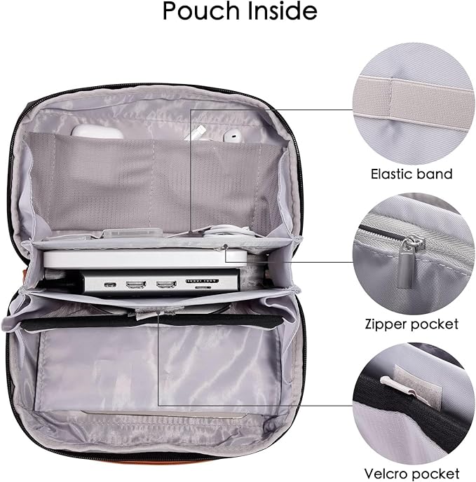 DDgro Electronics Organizer Travel Pouch - Perfect Accessory Bag for Electronics, MacBook Charger & Cords, Cables, Hard Drive (Black-Brown)