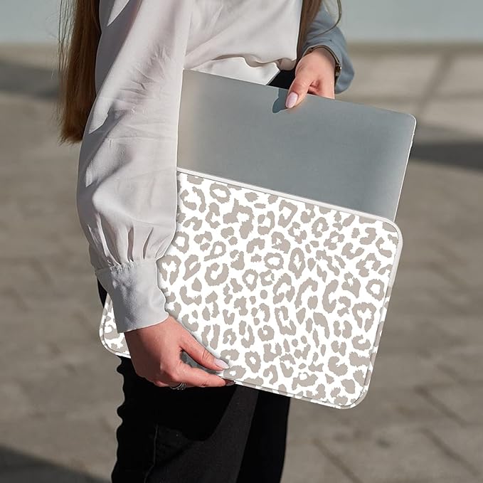 13-14 Inch Laptop Sleeve Bag with Pocket, Water Resistant Case Compatible with MacBook Air/Pro 13,MacBook Neo 13,iPad Pro 12.9,Surface,Dell,HP,Chromebook(Grey Leopard Cheetah)