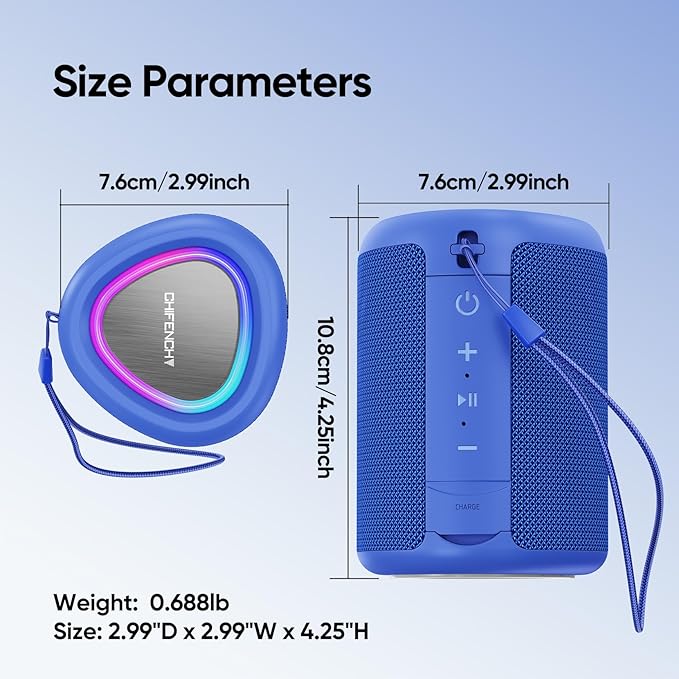 Portable Bluetooth Speaker Beach Vacation Essentials: Powerful Crystal Clear Sound/Dynamic Light/IPX5 Waterproof/All Day Playtime/BT 5.3/TWS Paring, Small Wireless Speaker for Outdoor|Travel|Camping