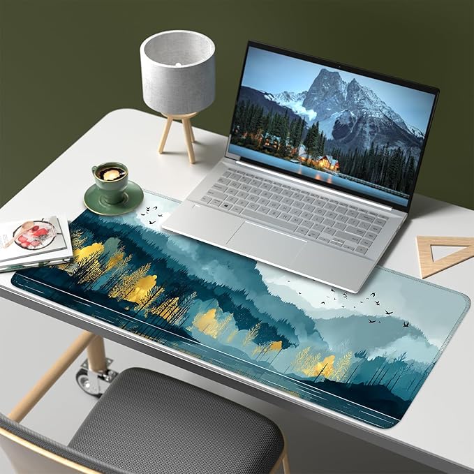 Mouse Pad, Large Anti-Slip with Stitched Edges Desk Mat Desktop Laptop Computer Desk Keyboard Mat,Table Protector Blotter Mat (Lake, 31.5" x 11.8")