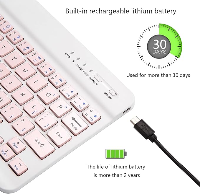 Ultra-Slim Bluetooth Keyboard Portable Mini Wireless Keyboard Rechargeable for Apple iPad iPhone Samsung Tablet Phone Smartphone iPadOS iOS Android (10 inch Pink)