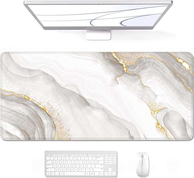 Auhoahsil Large Mouse Pad, XXL Gaming Mousepad, Desk Mat for Desktop, Thick Rubber, Big & Long Size, Stitched Edges, Full Desk Pad for Laptop & Computer, Extended 35.4 x 15.7 in, Gold Gray Marble