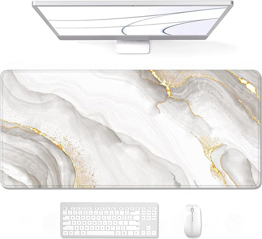 Auhoahsil Large Mouse Pad, XXL Gaming Mousepad, Desk Mat for Desktop, Thick Rubber, Big & Long Size, Stitched Edges, Full Desk Pad for Laptop & Computer, Extended 35.4 x 15.7 in, Gold Gray Marble