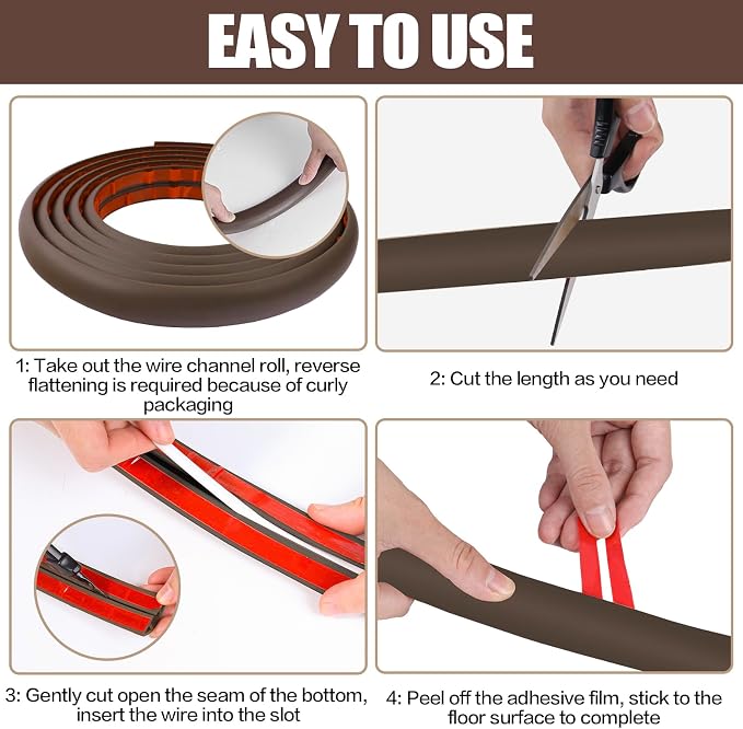 Floor Cord Cover Cable Cavity Self Adhesive Cord Hider Floor 10FT Floor Cable Management Power Cord Protector Floor Electric Cord Covers for Offices, Gym, Exhibitions (CoffeeBrown, 1.57" x 10') - Image 8