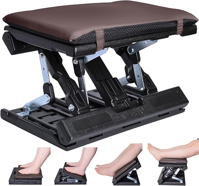 Foot Rest for Under Desk at Work Enlarged, Ergonomic Footrest with Adjustable Height and Angle, Foldable Foot Stool with Removable Pad Massage Beads for Office Gaming Chair Brown