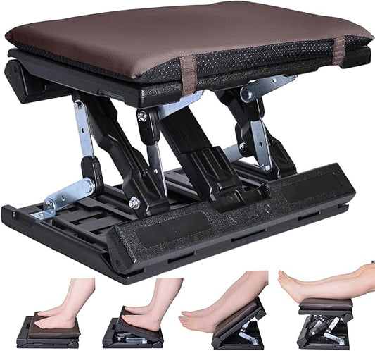 Foot Rest for Under Desk at Work Enlarged, Ergonomic Footrest with Adjustable Height and Angle, Foldable Foot Stool with Removable Pad Massage Beads for Office Gaming Chair Brown
