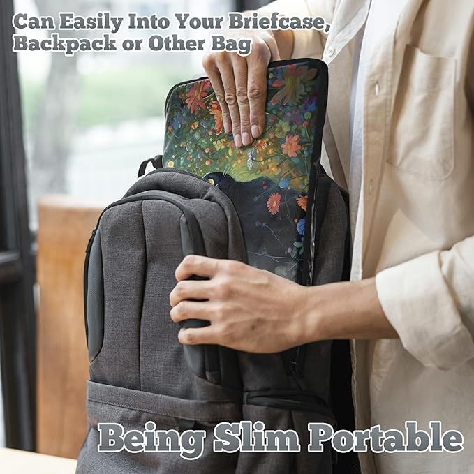 Laptop Sleeve Case 15 inch Plus Cute Mousepad, Black Cat Florals Slim Carrying Case Durable Handbag Protective Travel Laptop Bag for 13-15 inch Tablet,Laptop, Ultrabook Notebook