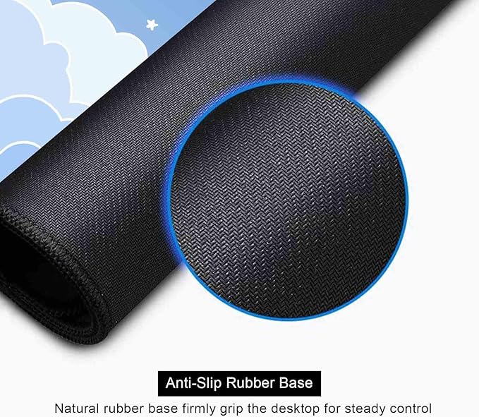 Cute Pastel Blue Desk Mat, Minimalist Large Gaming Mouse Pad Mousepad for Laplop, Kawaii Anime Desk Pad, Gradient White Clouds Computer Pads, Aesthetic Stars Moon Deskpad, 31.5 X 11.8 Inch