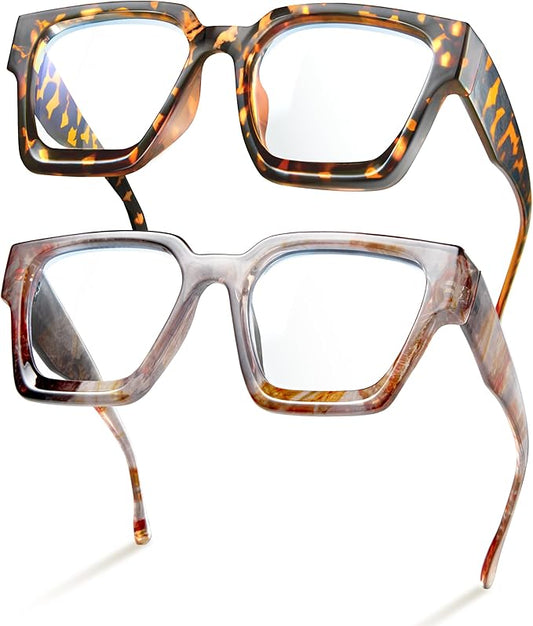 livho Oversized Eyewear Frame for Woman and Men - Rectangle Fashion Glasses for Computer, Chic Preppy Frame
