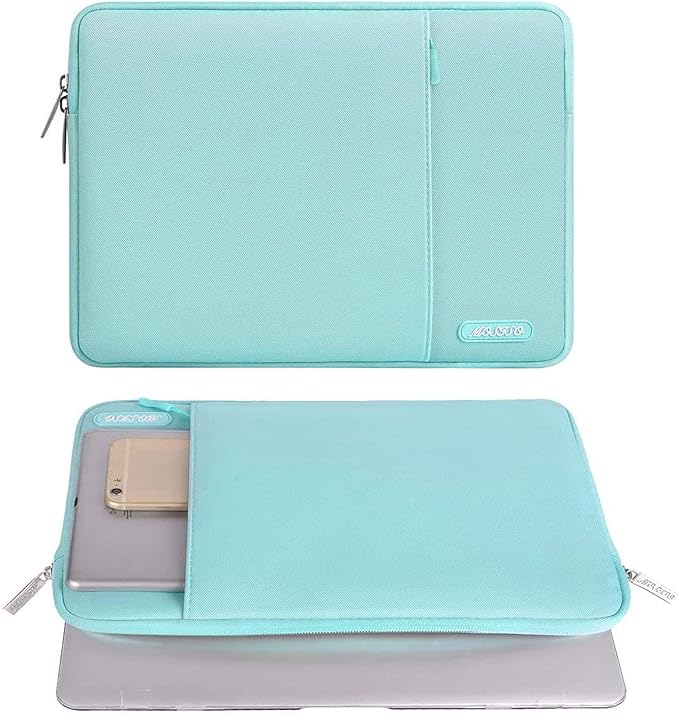 MOSISO Laptop Case 14 inch, 14 inch Laptop Sleeve Compatible with HP Lenovo Dell ASUS Acer, HP Stream, Dell Latitude, Lenovo IdeaPad, Polyester Vertical Computer Sleeve Bag with Pocket, Mint Blue