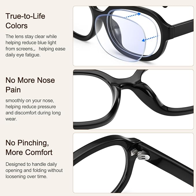 Dollger Blue Light Glasses for Women Oversized Oval Fashion Computer Glasses Retro Chunky Frame Clear Lens