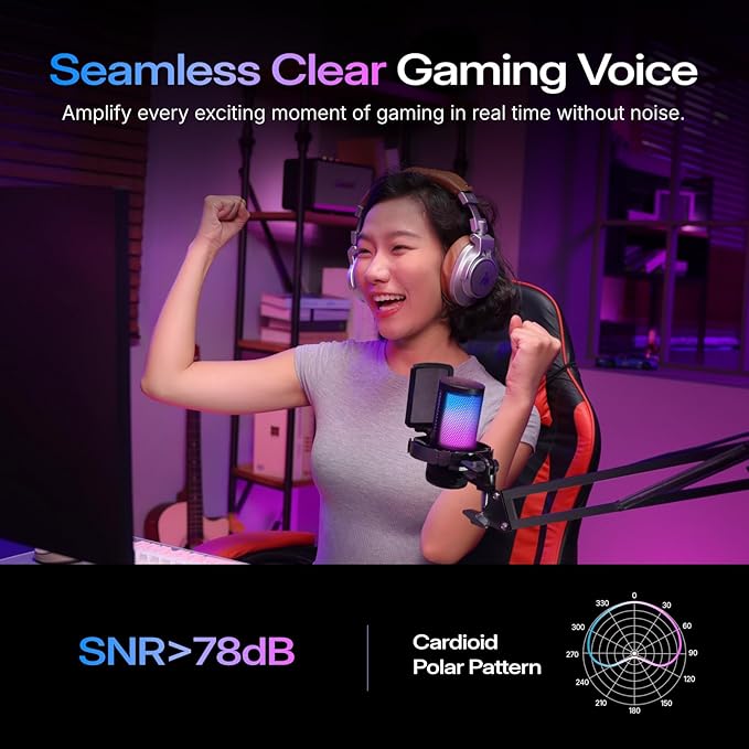 MAONO Gaming USB Microphone, Noise Cancellation Condenser Mic with Mute, Gain, Monitoring, Boom Arm Mic for Streaming, Podcast, Twitch, YouTube, Discord, PC, Computer, PS4, PS5, Mac, GamerWave DGM20S