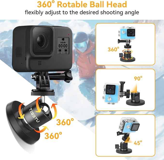UTEBIT 66mm Strong Magnetic Base Mount for Action Camera, Magnet Camera Mount with 360?? Rotation Ball Head & Phone Holder Mount, Compatible with Gopro Hero, DJI Osmo Action Osmo Nano, Insta360, Black - Image 3