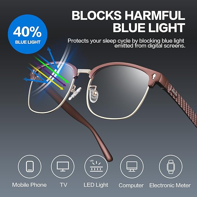 BIRCEN Blue Light Blocking Glasses: Al-Mg Metal Bluelight Computer Clear Glasses for Men Women Anti Eyestrain Office Home
