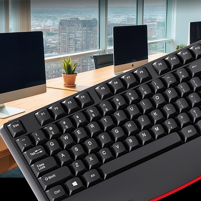 Wireless Keyboard and Mouse Combo-Full Size QWERTY Layout 2.4G Stereo Keycap Ergonomically Designed Mechanical Keyboard Set for Windows, PC,Laptop, Notebook,Computer with USB-A&Typ-C 2-in-1 Receiver