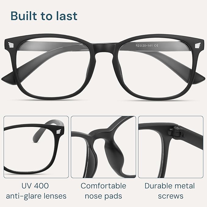 Gaoye Matte Black Blue Light Glasses for Computer & Gaming - Anti UV Ray Lenses, Scratch-Resistant & Comfort Fit