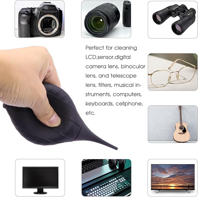2 Pack Silicone Air Blower Blaster Pump Dust Cleaner with Cleaning Brush Cloth, Camera Cleaning Kit Camera Lens Blower, for Sensor LCD Screen Microscopes Musical Instruments Keyboards Laptop - Image 4