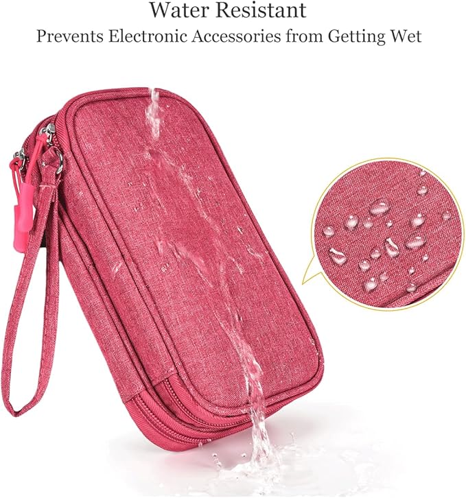 Small Cable Organizer Bag, Charger Organizer Case Pouch Travel Bag, Waterproof Electronics Accessories Case for USB, Cable, Cord, Charger, Phone, Power Bank, Earphone (Rose Red, Medium)