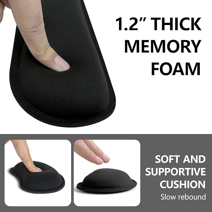Wrist Rest for Computer Keyboard and Mouse, Ergonomic Design Wrist Support Pad for Keyboard, Soft Memory Foam Desk Pads Support Hand and Arm Easy Typing Pain Relief, 2 Piece Pad, Black